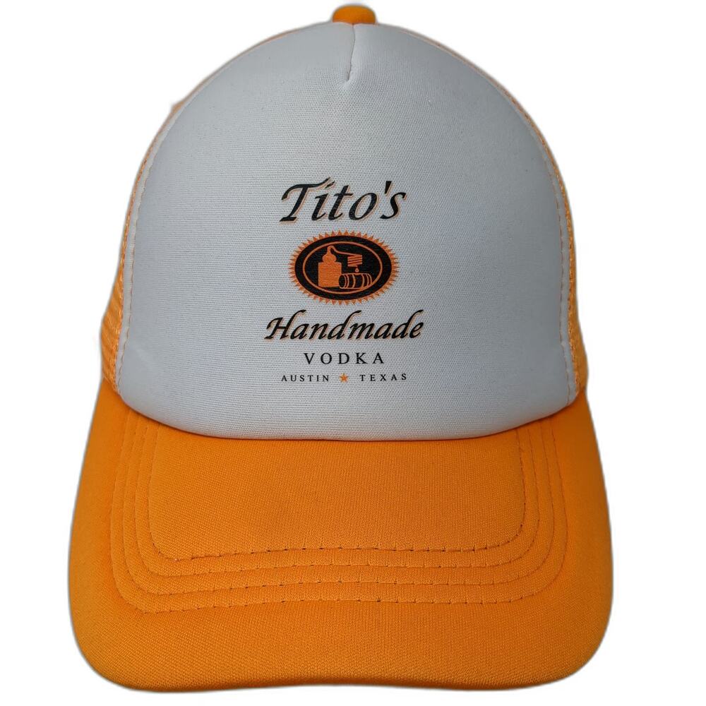 Trucker Hat Orange One Size Tito's Handmade Vodka Austin Texas Mesh Snapback Cap